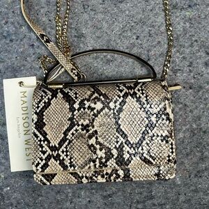 Madison West Snake Print Crossbody Bag - Gold and Tan